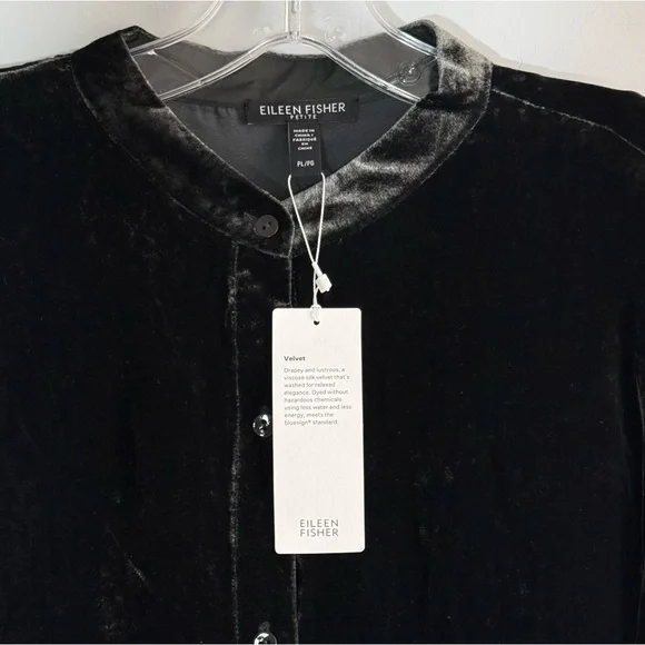 NWT Eileen Fisher Mandarin Collar Long Shirt Silk Ivy Crushed Velvet PL Petite L - Picture 7 of 16